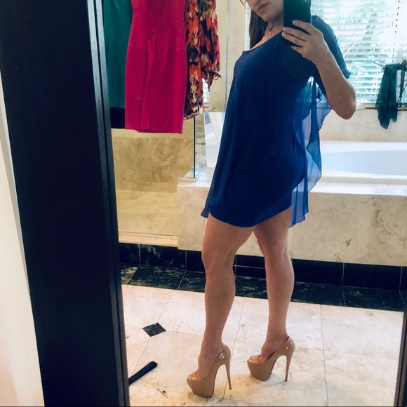 Alice and Olivia Cobalt Silk Overlay Bodycon Dress - Picture 2 of 8